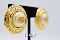 Givenchy Vintage Clip Earrings 4G Logo Gold Pearl Chunky Runway Signed BinAF