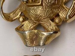 Givenchy Vintage Clip Earrings Blue Gold Ribbon Runway Signed 80s SOME TARNISH