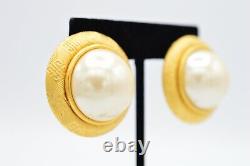 Givenchy Vintage Clip Earrings Brushed Gold 4G Logo Chunky Pearl Signed BinAE