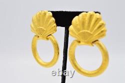 Givenchy Vintage Clip Earrings Brushed Gold 4G Logo Shell Runway Signed 80s BinX