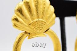 Givenchy Vintage Clip Earrings Brushed Gold 4G Logo Shell Runway Signed 80s BinX