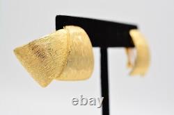 Givenchy Vintage Clip Earrings Brushed Gold Chunky Runway Signed 1980s BinAG