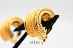 Givenchy Vintage Clip Earrings Brushed Gold Heavy Chunky Runway Signed 80s BinAI