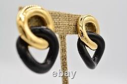 Givenchy Vintage Clip Earrings Chunky Black Links Gold Runway Signed 1980s BinAE