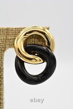 Givenchy Vintage Clip Earrings Chunky Black Links Gold Runway Signed 1980s BinAE