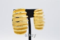 Givenchy Vintage Clip Earrings Chunky Heavy Gold Runway Signed 1980s BinX