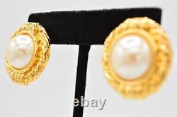 Givenchy Vintage Clip Earrings Chunky Pearl 4G Logo Runway Signed 1980s BinAG