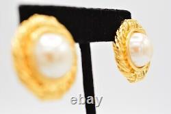Givenchy Vintage Clip Earrings Chunky Pearl 4G Logo Runway Signed 1980s BinAG