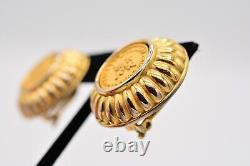 Givenchy Vintage Clip Earrings Coin Logo Brushed Gold Button Runway Signed BinAI
