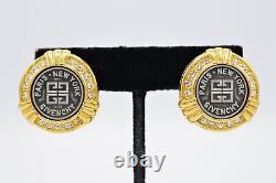 Givenchy Vintage Clip Earrings Coin Logo Medallion Gold Runway Signed BinAF