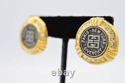 Givenchy Vintage Clip Earrings Coin Logo Medallion Gold Runway Signed BinAF