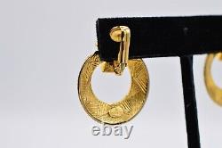 Givenchy Vintage Clip Earrings Crystal Gold Door Knocker Runway Signed 80s BinX