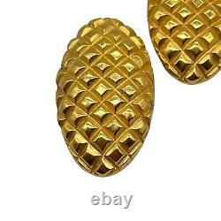 Givenchy Vintage Clip Earrings Gold Chunky Oval Waffle Texture Signed Couture B1