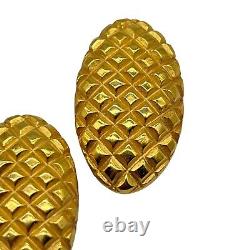 Givenchy Vintage Clip Earrings Gold Chunky Oval Waffle Texture Signed Couture B1