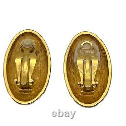 Givenchy Vintage Clip Earrings Gold Chunky Oval Waffle Texture Signed Couture B1