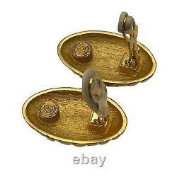 Givenchy Vintage Clip Earrings Gold Chunky Oval Waffle Texture Signed Couture B1