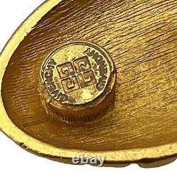 Givenchy Vintage Clip Earrings Gold Chunky Oval Waffle Texture Signed Couture B1