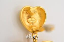 Givenchy Vintage Clip Earrings Heart Cabochon Brushed Gold Runway Signed Bin8