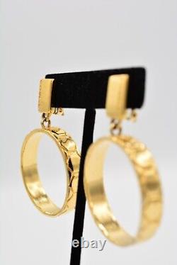 Givenchy Vintage Clip Earrings Letter Logo Dangle Hoops Gold Tone Signed BinAI