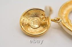 Givenchy Vintage Clip Earrings Logo Dangle Gold Runway Chunky Signed NOS BinQ