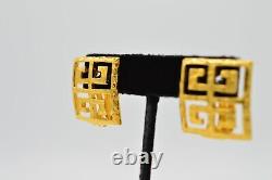 Givenchy Vintage Clip Earrings Parfums 4G Logo Brushed Gold Runway Signed BinW