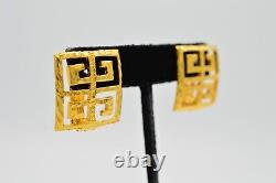 Givenchy Vintage Clip Earrings Parfums 4G Logo Brushed Gold Runway Signed BinW