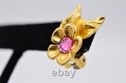 Givenchy Vintage Clip Earrings Pink Cabochon Brushed Gold Flower Signed BinX