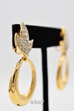 Givenchy Vintage Clip Earrings Rhinestone Crystal Leaf Gold Signed 1980s BinAG