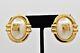 Givenchy Vintage Logo Clip Earrings 4G Gold Pearl Oval Chunky Signed 1980s BinW