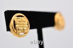 Givenchy Vintage Logo Clip Earrings 4G Round Gold Runway Signed NOS 1980s Bin7