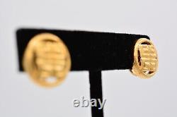 Givenchy Vintage Logo Clip Earrings 4G Round Gold Runway Signed NOS 1980s Bin7