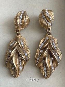 Glorious Vintage Jacky de G Clip-on Earrings adorned with pearls &Crystals 11cm