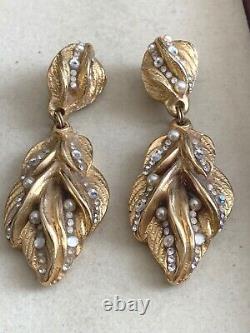 Glorious Vintage Jacky de G Clip-on Earrings adorned with pearls &Crystals 11cm