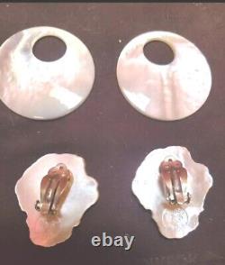 Gorgeous Vintage Stephen Dweck Mother of Pearl 2 Part Dangle Clip Earrings Rare