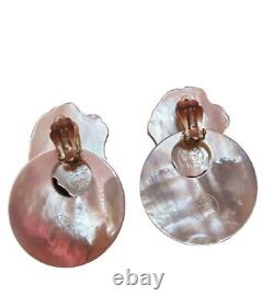Gorgeous Vintage Stephen Dweck Mother of Pearl 2 Part Dangle Clip Earrings Rare