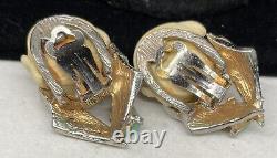 HAR Rare Vintage 1-1/2 Signed Gilt Jeweled Buddha China Man Clip Earrings A25