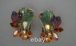 HAR Rhinestone Clip On Cobra Vintage Earrings