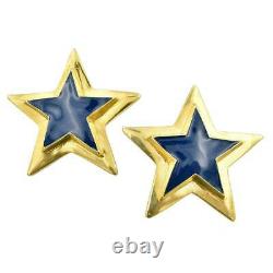 HUGE! Vintage Escada Margaretha Ley Huge Royal Blue Gold Star Clip-On Earrings