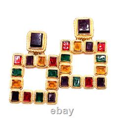 HUGE Vintage Mogul Jewel Tone Gold Tone Clip Door Knocker Earrings