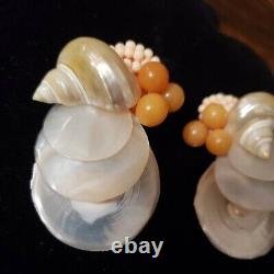 HUGE Vtg Haskell Hattie Haute Couture RUNWAY Chunky SHELL CORAL Clip Earrings