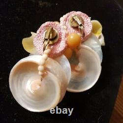 HUGE Vtg Haskell Hattie Haute Couture RUNWAY Chunky SHELL CORAL Clip Earrings
