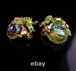 Har earrings / Dragon clip on set / Lava glass earrings / Vintage signed set