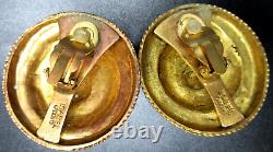 ISABEL CANOVAS Huge Golden Spiral Dome Vintage Clip Earrings