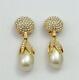 Jarin 90's Faux Pearl & Clear Crystal Vintage Statement Dangle Clip Earrings
