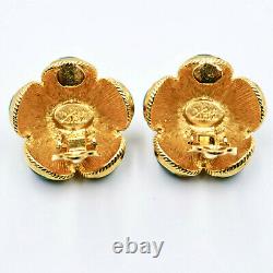 Joan Rivers Cabochon Clip Earrings Swarovski Crystal Rhinestones Gold Vintage