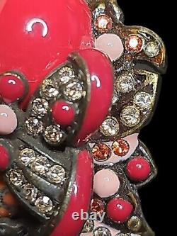 Joan Rivers Fantasy June Bug Clip Earrings Plique a Jour Rhinestone Vintage 1980