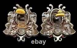 Joan Rivers Fantasy June Bug Clip Earrings Plique a Jour Rhinestone Vintage 1980