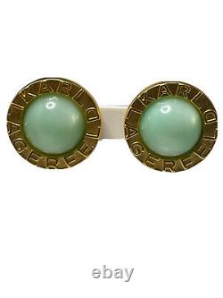 KARL LAGERFELD Rare 1990s Vintage Gold Plate Moon-glow Round Clip Earrings