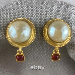 KARL LAGERFELD earrings vintage pearl clip-on w rose stone, never worn, signed