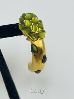 Karl Lagerfeld Paris Vintage Gold Plated Green Glass Asparagus Clip Earrings